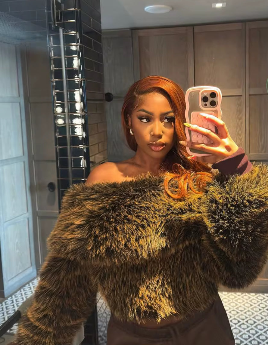 Faux Fur Off-Shoulder Crop Top