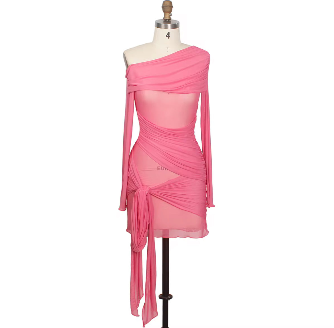 Draped Mesh Dress – Hot Pink