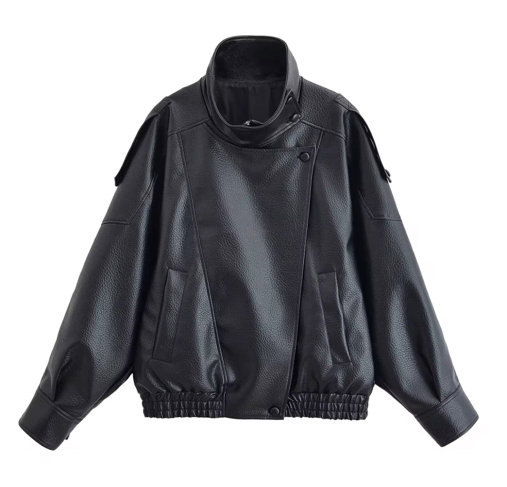 Oversized Leather Bomber Jacket Pre Order🖤 Ships 2/25