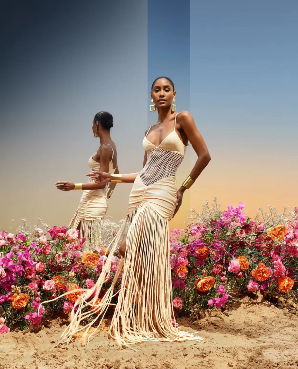 Seraphine Fringe Dress – Champagne Nude