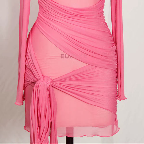 Draped Mesh Dress – Hot Pink