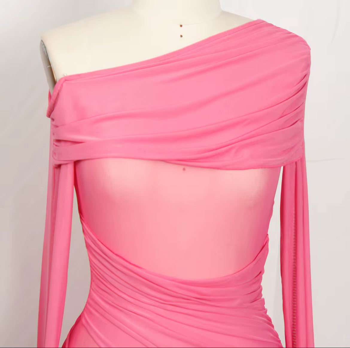 Draped Mesh Dress – Hot Pink