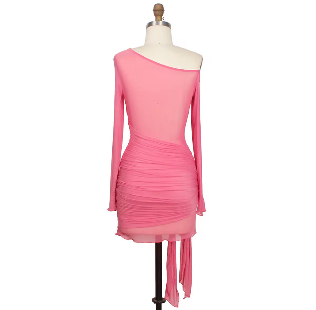Draped Mesh Dress – Hot Pink