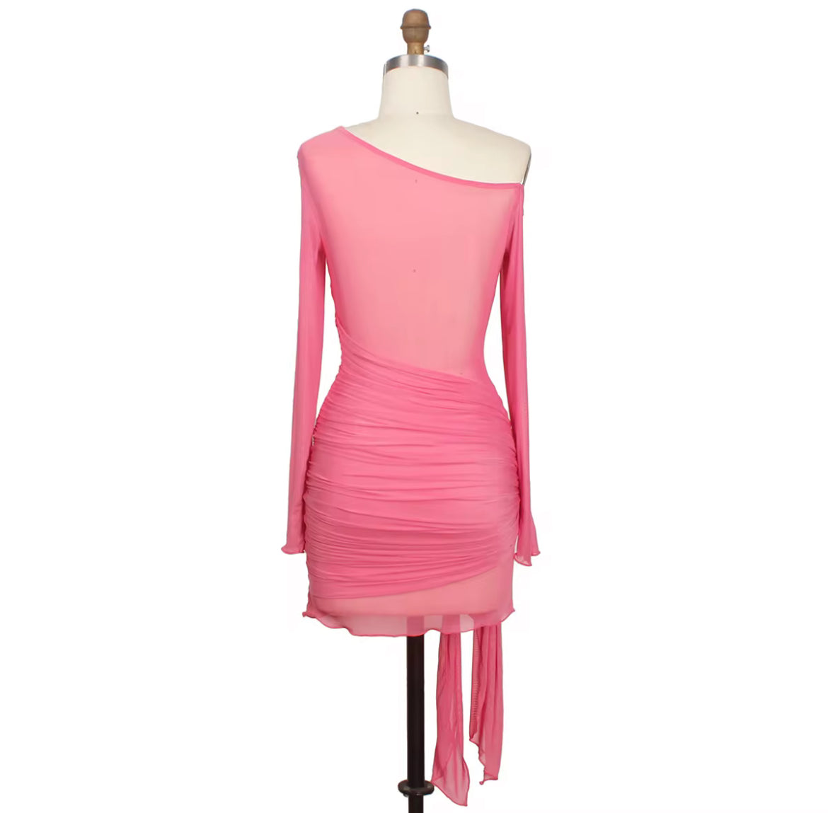 Draped Mesh Dress – Hot Pink